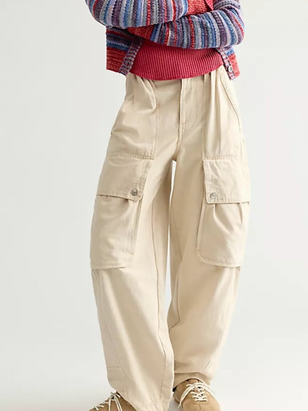 Free People Brentwood Aged Green Slouchy Cargo Pants Cotton Size 12